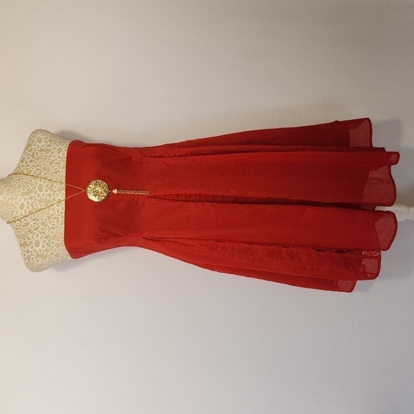 Moulinette Soeurs Anthropologie Women's Red Strapless A-Line Lace Trim Dress 4/6 - Picture 1 of 12